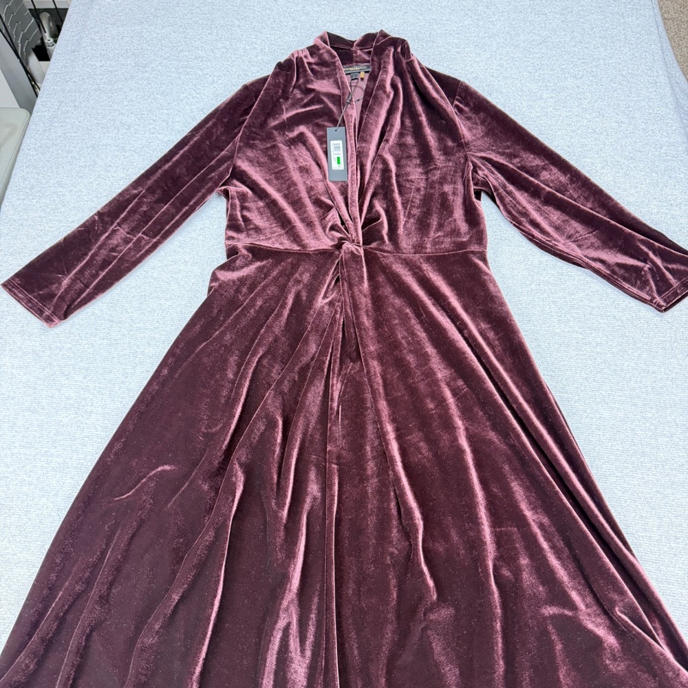 Donna Karan New York Velvet Twist Front Midi Dress Falling Leaves Purple L $165 - Picture 14 of 15